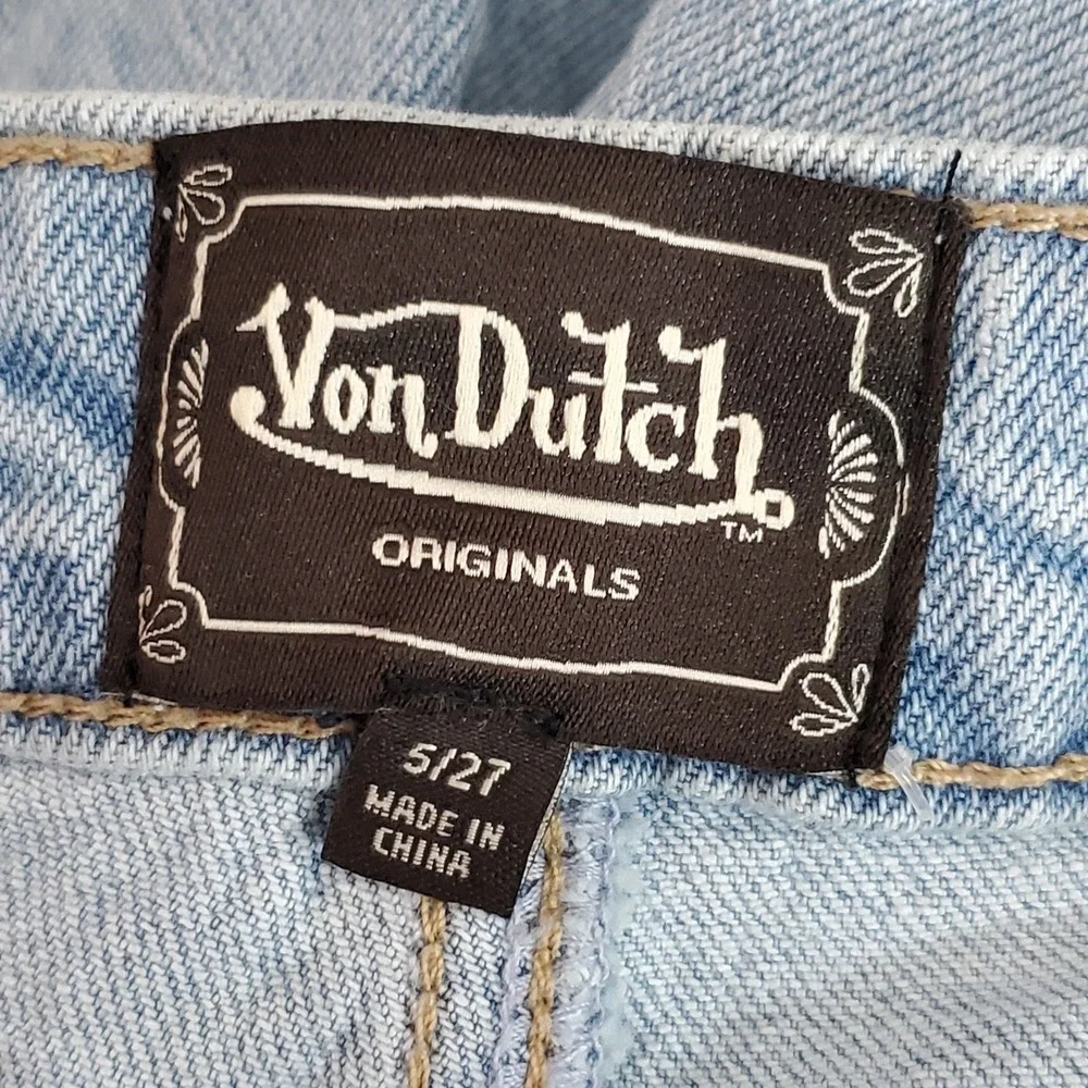 Von Dutch Women Shorts 5/27 Blue Denim Embroidered Grunge Y2K Baggy Skater NWT